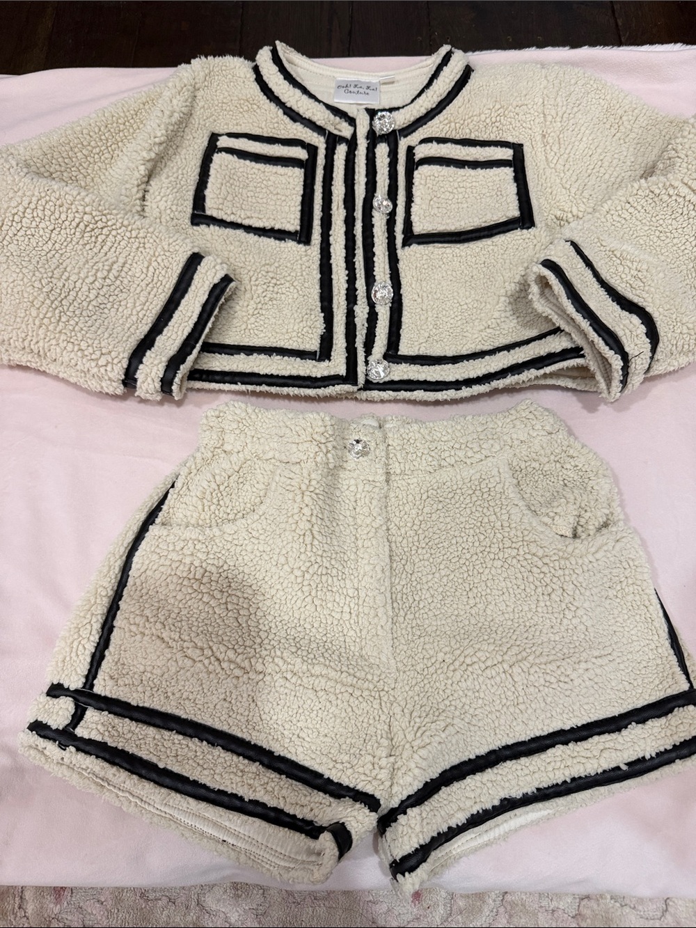 Girls Ooh! La, La! Couture Cream Sherpa Jacket and shorts set